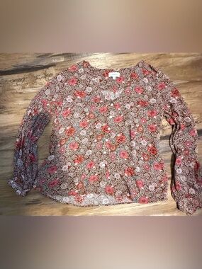 Lucky Brand Brown Floral Button-Front Blouse with Pink Accents